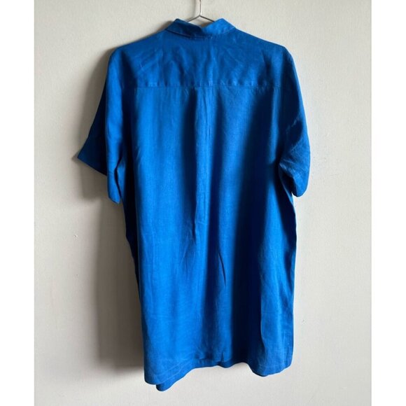 J Jill Womens Button Up Collared Short Sleeve 100% Linen Dress Blue Size M - Picture 3 of 9